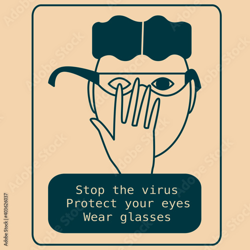 Stop coronavirus wear glasses illustration of a person