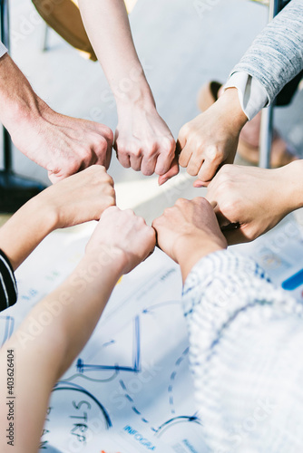 Vertical image of hand for work together concept, Hand stack for business and service, Volunteer or teamwork togetherness, Concept connection of charity. Group of happy people or team participation.