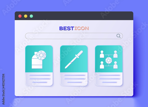 Set Pipette, Bottle with virus and Virus spread icon. Vector.
