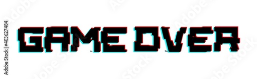 Game over glitch cyber design. Vector illustration distorted text with anaglyph effect.