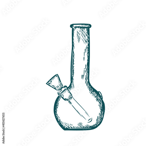 Marijuana sketch engraving style , hemp leaves, cannabis bud. Smoking cannabis bong.