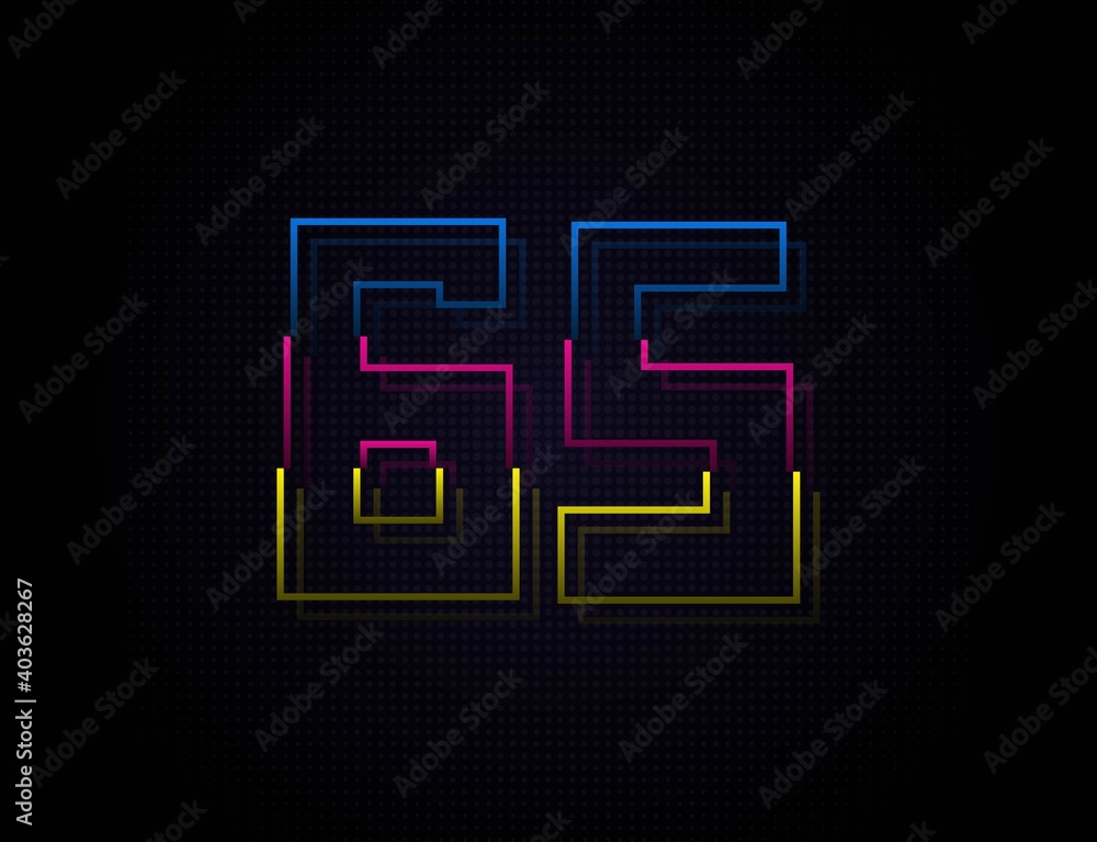 65 number colorful outline stroke font. Trendy, dynamic creative style design. Vivid vector font for logo, brand label, design elements, nightlife, application etc 65 number colorful outline stroke font. Trendy, dynamic creative style design. Vivid vector font for logo, brand label, design elements, nightlife, application etc