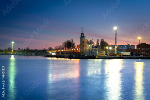 Scenery of the New Port at dusk  Gdansk. Poland