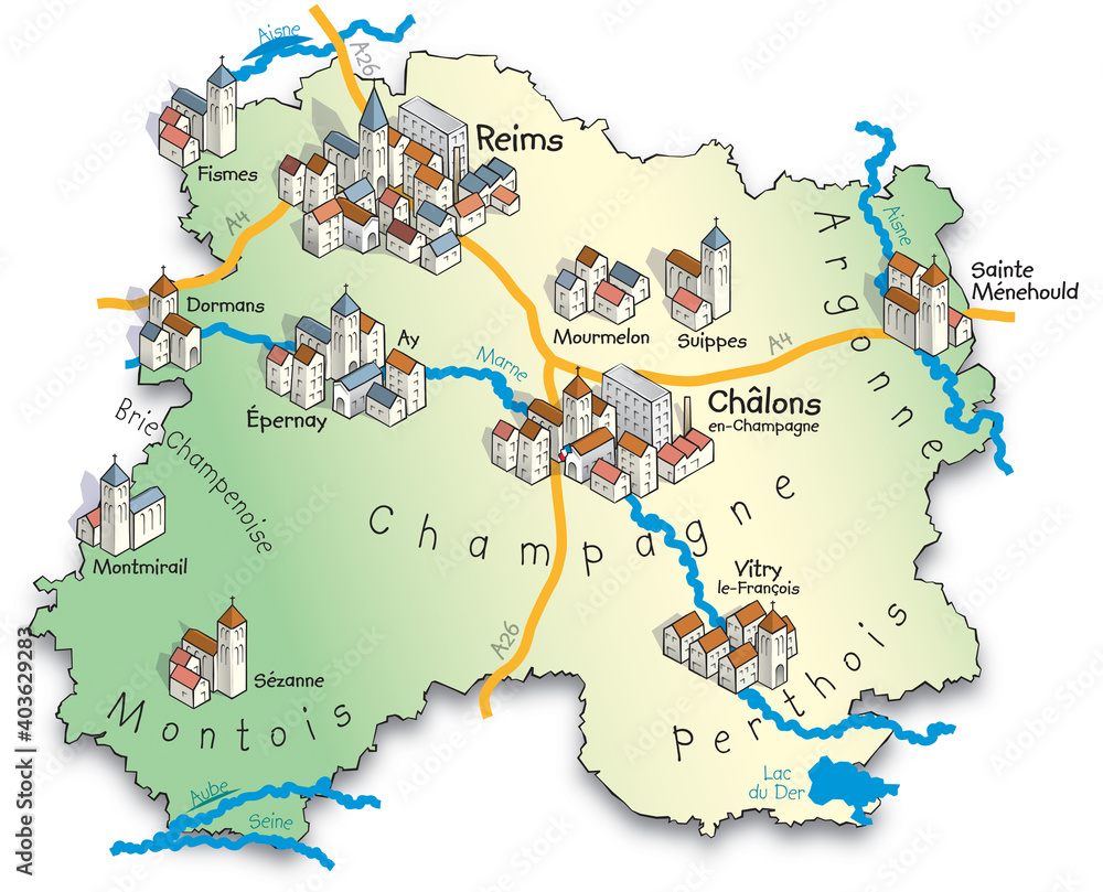 Obraz premium 51 Carte du département de la Marne