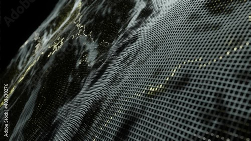 Abstract Futuristic technology gold glowing glitter particles wave dark background 3D rendering