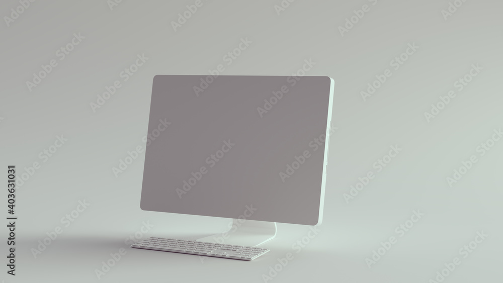 White Desktop Computer and Slim Keyboard 3d illustration render White Desktop Computer and Slim Keyboard 3d illustration render