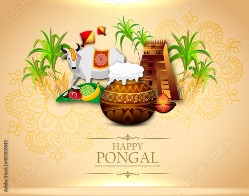 South Indian Festival Pongal Background Template Design Vector Illustration Happy Pongal Holiday Harvest Festival of Tamil Nadu 