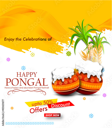South Indian Festival Pongal Background Template Design Vector Illustration Happy Pongal Holiday Harvest Festival of Tamil Nadu 