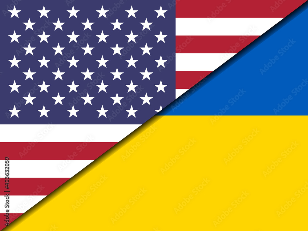 Fototapeta premium USA and Ukraine flags intersection crossing illustaration