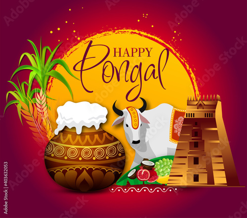 South Indian Festival Pongal Background Template Design Vector Illustration Happy Pongal Holiday Harvest Festival of Tamil Nadu 