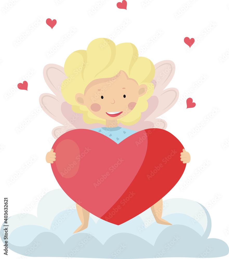 Valentines day cupid with wings and hearts vector image Valentines day cupid with wings and hearts vector image