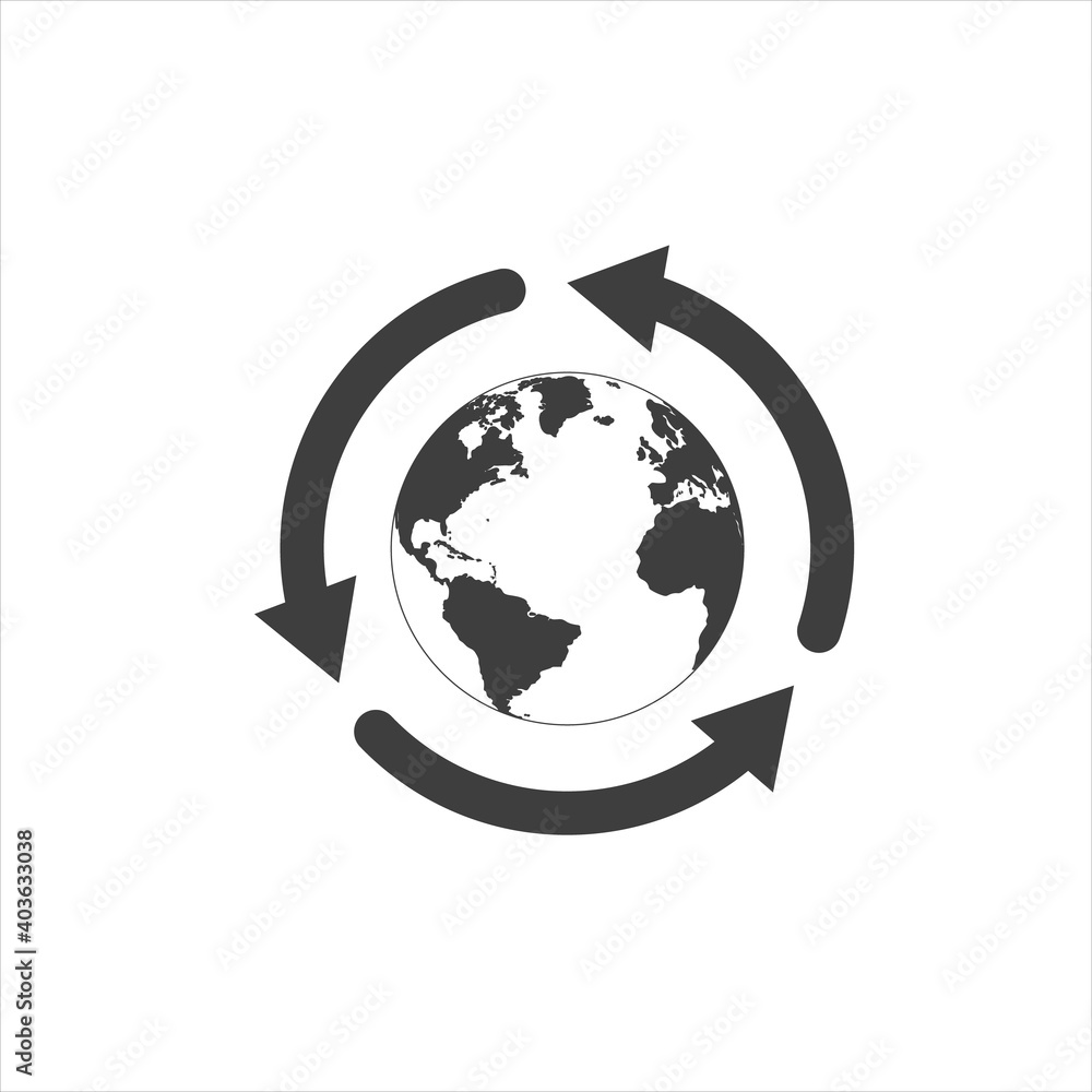round earth globe with sync arrows around icon, simple linear grid ...