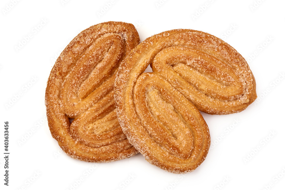 Sugared puff pastry cookies, isolated on white background Sugared puff pastry cookies, isolated on white background