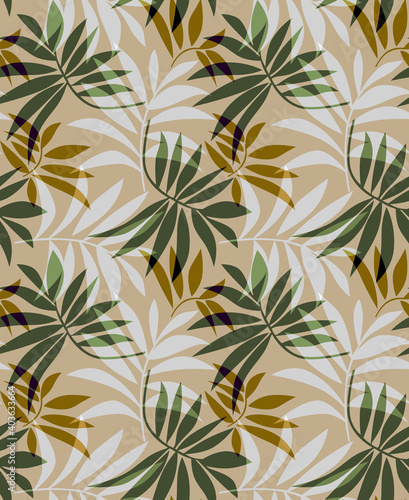 Seamless graphic leaf pattern, plant print. 