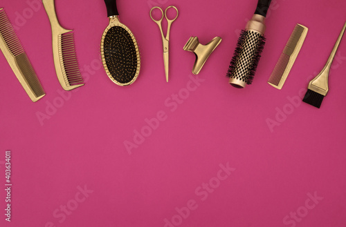 Billede på lærred Banner with hairdressing tools