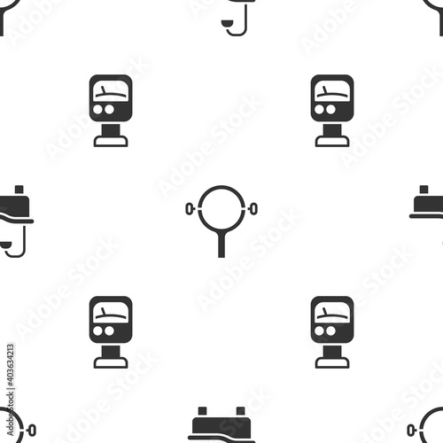 Set Bathtub, Filter wrench and Pressure water meter on seamless pattern. Vector.