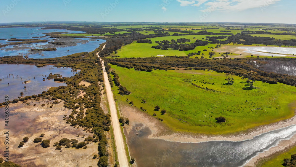 Aerial view of beautiful Kangaroo Island countryside - Australia