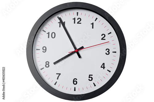 Wall clock minimal round modern style on white background isolated with clipping path.