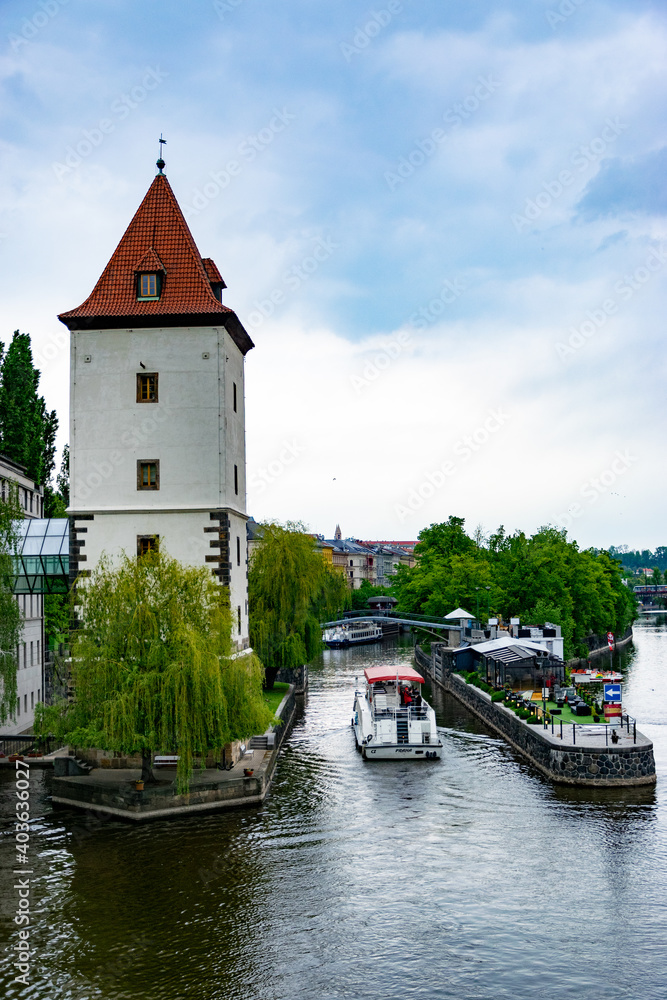 Prague river and boat