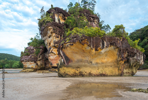 Geologically interesting sandstone rock formation at Bako National Park on Borneo. The park with its rich biodiversity and multiple biomes is also famous for his sea stack rocks
