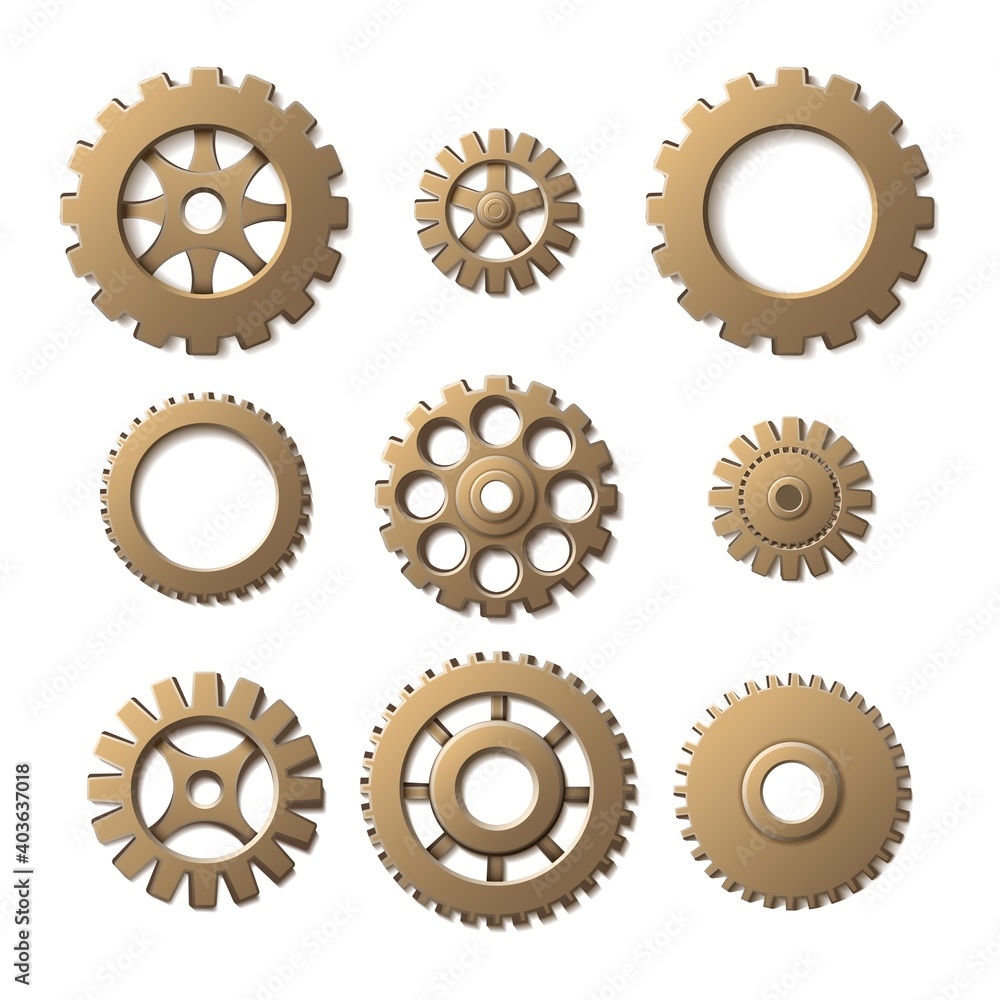 3d realistic vector gears, isolated on white background. 3d realistic vector gears, isolated on white background.