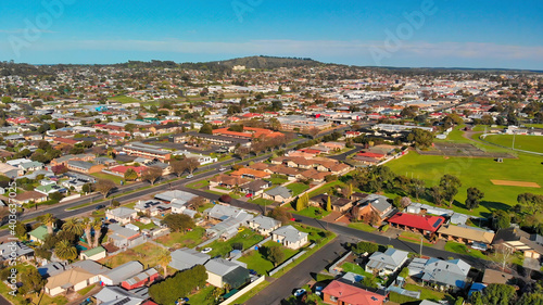 Mt Gambier, Australia. Aerial view of cityscape on a beautiful morning