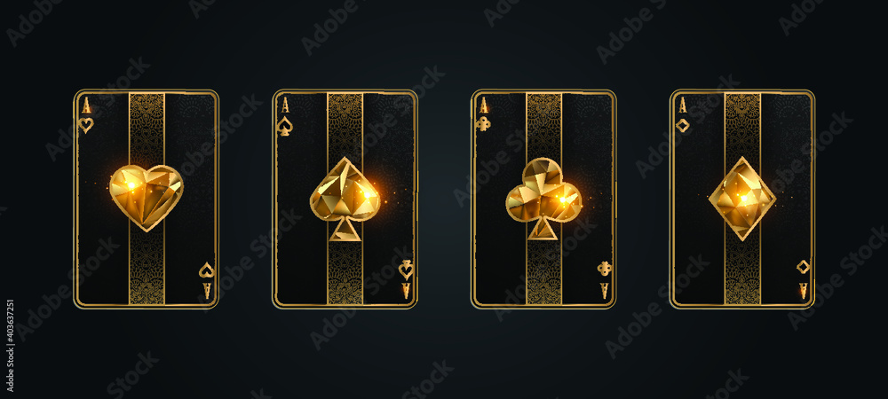 Poker card ace metallic black and gold texture shining poker cards shining - obrazy, fototapety, plakaty 