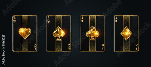 Poker card ace metallic black and gold texture shining poker cards shining photo