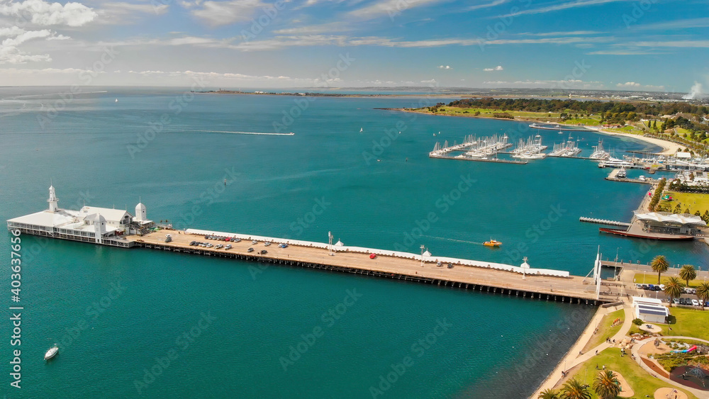 Geelong, Australia. Aerial view of city coastline from drone
