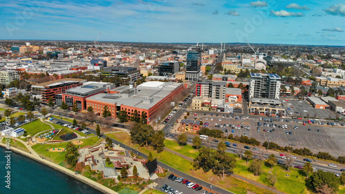 Fototapeta Naklejka Na Ścianę i Meble -  Geelong, Australia. Aerial view of city coastline from drone
