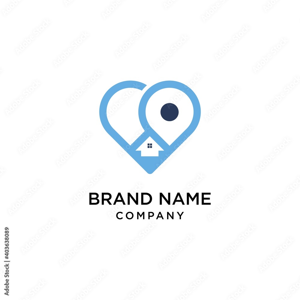Heart Love Pin Map Home House Outline Logo Design Heart Love Pin Map Home House Outline Logo Design