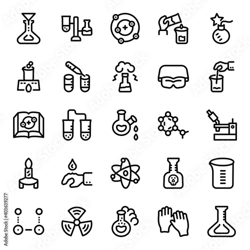 Chemistry Icon Set . Laboratory, Experiment, Lab, Flask, Research Icon - Vector Illustration .