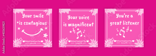 National Compliment Day. January 24th. Social media post templates, banners, cards, posters with text.