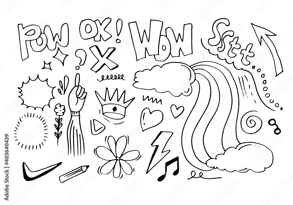 Hand drawn set elements, for concept design. vector illustration. Hand drawn set elements, for concept design. vector illustration.