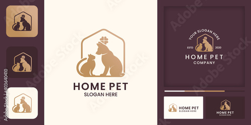 pet dog cat house logo design, animal logo, and business card