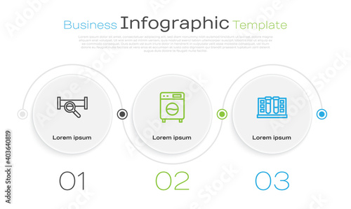Set line Industry metallic pipe, Washer and Test tube with water drop. Business infographic template. Vector.