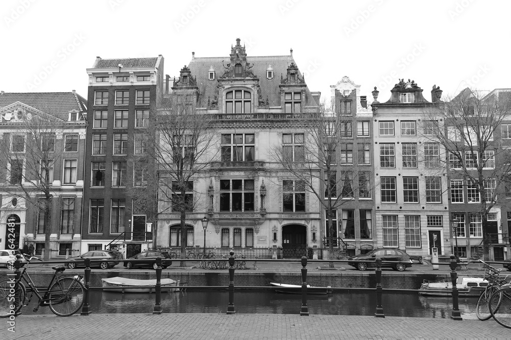 Canal Buildings in Amsterdam in Black and White