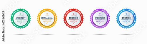 Certified badge logo design for company training badge certificates to determine based on criteria. Set bundle certify colorful vector illustration. photo