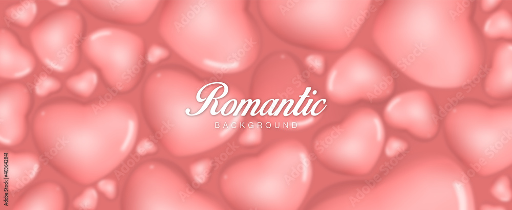 Realistic valentines day. Romantic Premium Vector background with 3d pink hearts 
