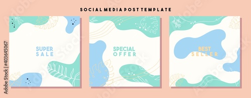 Social media pack template for discount and special offer. Modern promotion square web banner for mobile apps. Elegant sale and promo © febrinanoor
