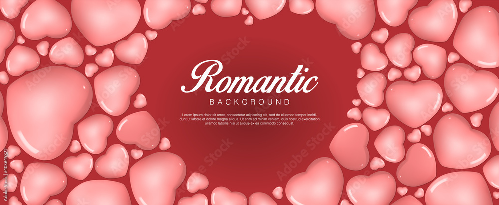 Realistic valentines day. Romantic Premium Vector background with 3d pink hearts make a heart shape
