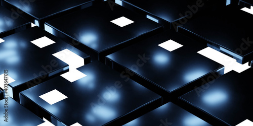 modern technology surface background with cold blue led lighting 3d render illustration