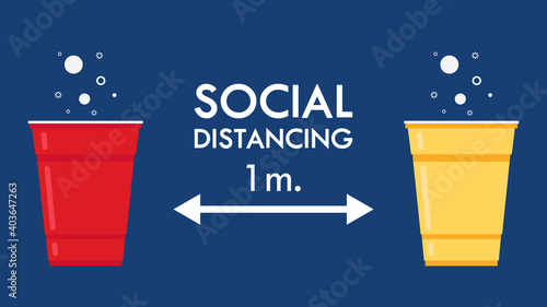 Beer cup vector. Red and yellow beer cup. symbol. wallpaper. free space for text. Social distancing.