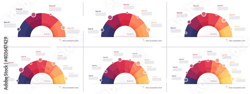 Set of vector pie chart infographic templates in the form of semicircle