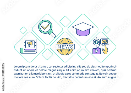 Fact checking for online news concept icon with text. New media. Internet publication PPT page vector template. Brochure, magazine, booklet design element with linear illustrations