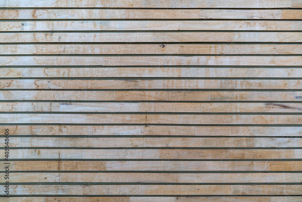 Wood slats, timber battens wall pattern surface texture. Stock Photo
