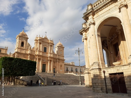 The panorama of the Noto Cathedral (Sicily) in late Baroque style