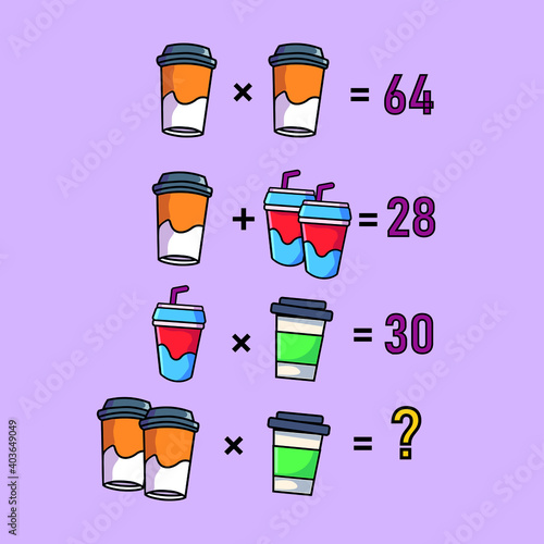 Mathematical riddle, educational game for children and adults, rebus.Riddle for the mind. Riddle with numbers. Vector. Mathematical rebus. Result. Crossword for social networks