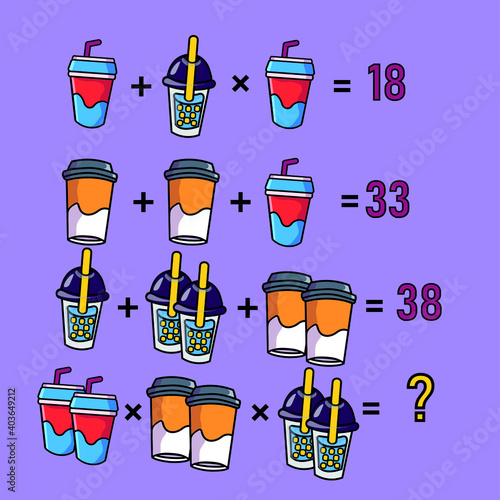 Mathematical riddle, educational game for children and adults, rebus.Riddle for the mind. Riddle with numbers. Vector. Mathematical rebus. Result. Crossword for social networks