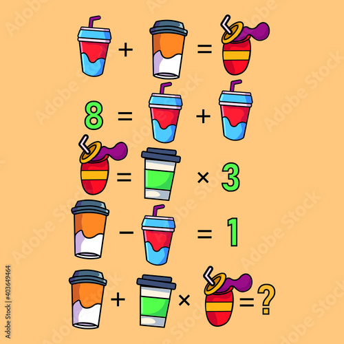 Mathematical riddle, educational game for children and adults, rebus.Riddle for the mind. Riddle with numbers. Vector. Mathematical rebus. Result. Crossword for social networks